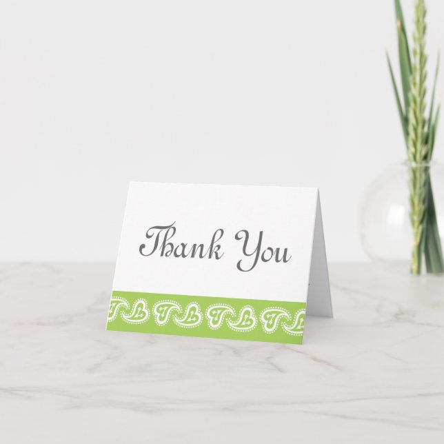 Sweet Paisley Hearts in Peridot Thank You Card (Front)