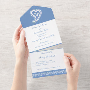 Sweet Paisley Hearts in Periwinkle All In One Invitation