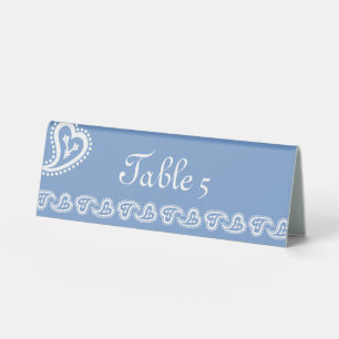 Sweet Paisley Hearts in Periwinkle Table Tent Sign