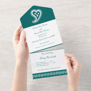 Sweet Paisley Hearts in Teal All In One Invitation