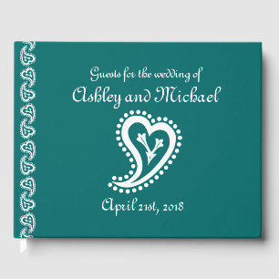 Sweet Paisley Hearts in Teal Guest Book