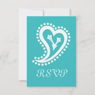 Sweet Paisley Hearts in Turquoise RSVP Card