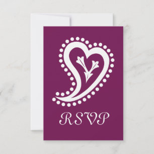 Sweet Paisley Hearts in Wine RSVP Card