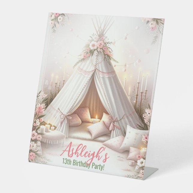 Sweet Pajama Party Girly Sleepover Birthday Pedestal Sign (Front)