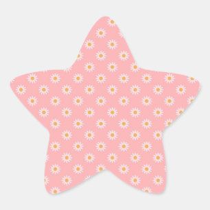 Sweet Pale Pink with White Flowers Pattern Star Sticker