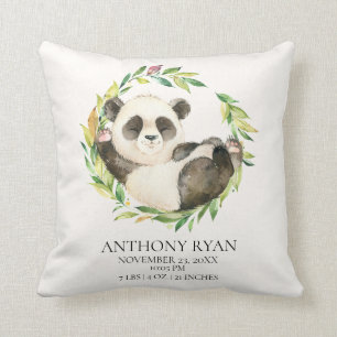 Sweet Panda Bear Baby Birth Stats Pillow