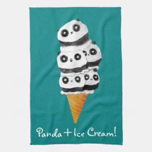 Sweet Panda Bear Ice Cream Cone Tea Towel