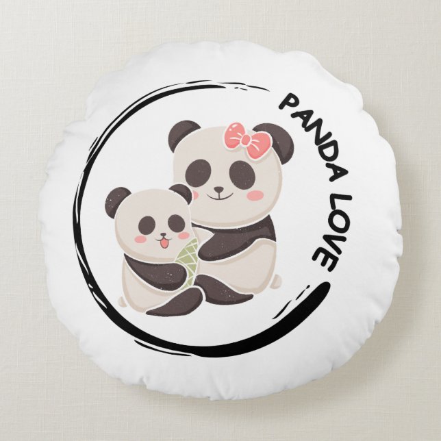 Sweet Panda Family Round Cushion (Front)