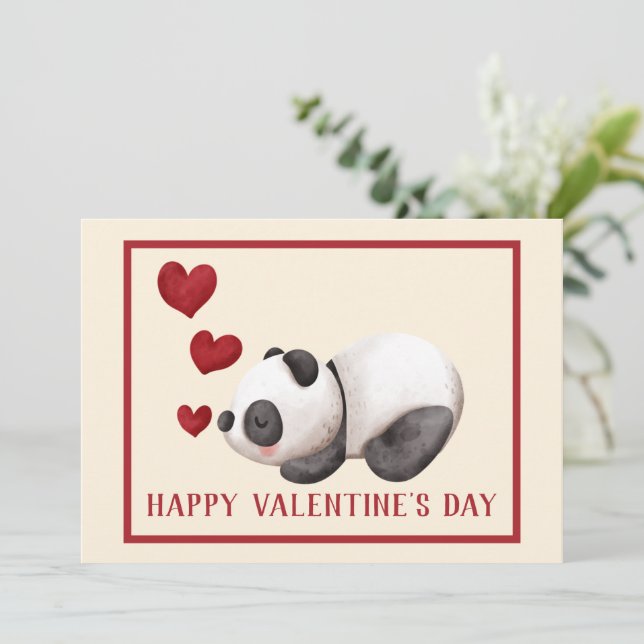 Sweet Panda & Hearts Valentine's Day Flat Card (Standing Front)