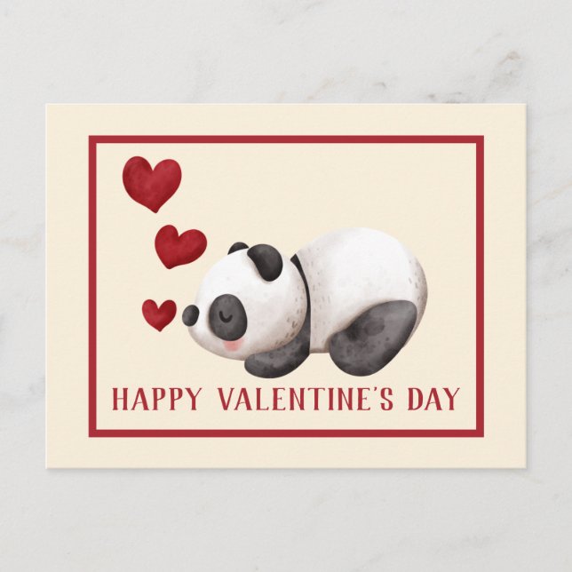 Sweet Panda & Hearts Valentine's Day  Postcard (Front)