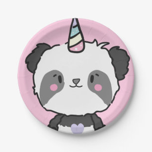 Sweet Panda Unicorn Girly Birthday Paper Plate