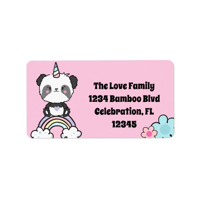 Sweet Panda Unicorn Girly Floral Label (Front)