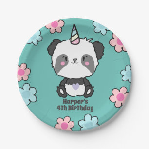 Sweet Panda Unicorn Girly Floral Personalised Pape Paper Plate