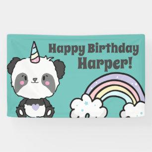 Sweet Panda Unicorn Rainbows Birthday Banner