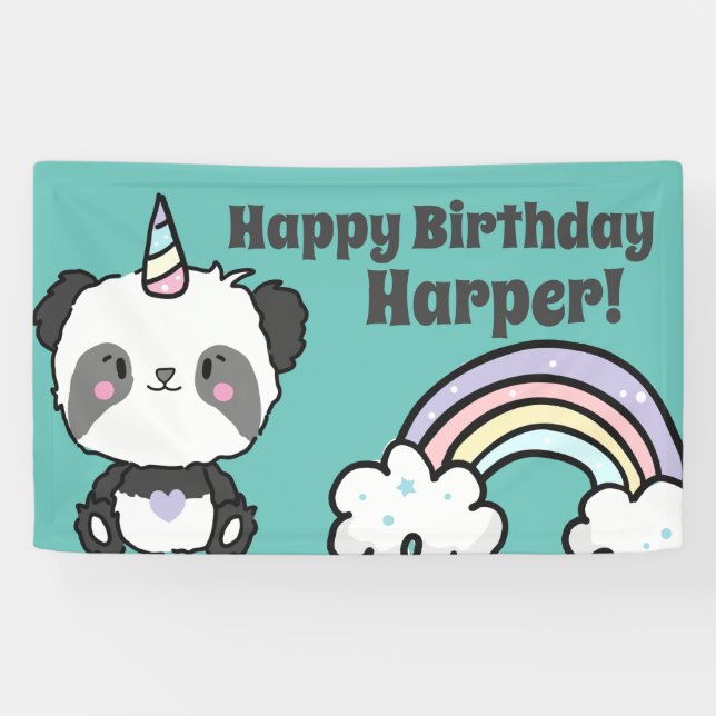 Sweet Panda Unicorn Rainbows Birthday Banner (Horizontal)