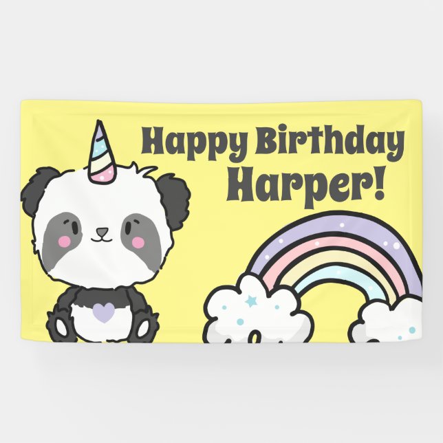 Sweet Panda Unicorn Rainbows Birthday Banner (Horizontal)