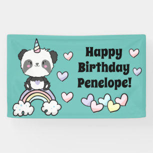Sweet Pandacorn with Rainbow Hearts Birthday Banner