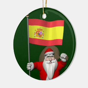 Sweet Papá Noel Waving La Rojigualda Ceramic Ornament