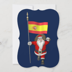 Sweet Papá Noel Waving La Rojigualda Holiday Card