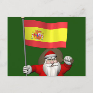 Sweet Papá Noel Waving La Rojigualda Holiday Postcard