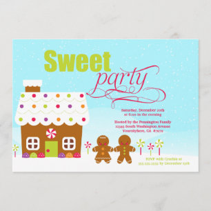 Sweet party gingerbread house holiday invitation