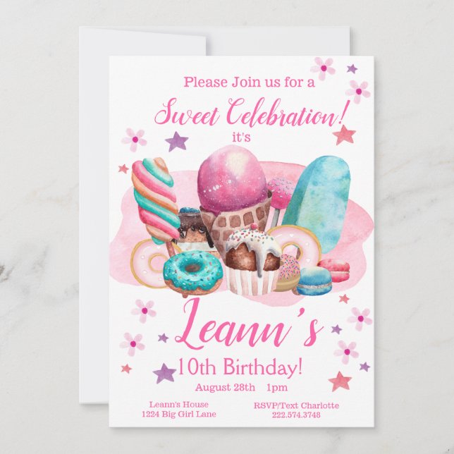 Sweet Party Invitation, Editable Birthday  Invitat Invitation (Front)