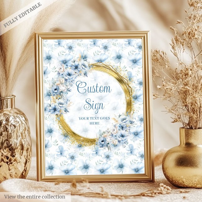 Sweet pastel blue flowers gold boho custom sign (Sweet pastel blue flowers gold boho custom sign)