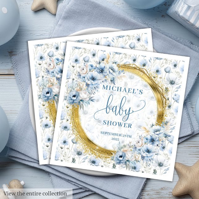 Sweet Pastel Blue Gold Flowers Baby Paper Napkins (Sweet Pastel Blue Gold Flowers Baby Paper Napkins

)