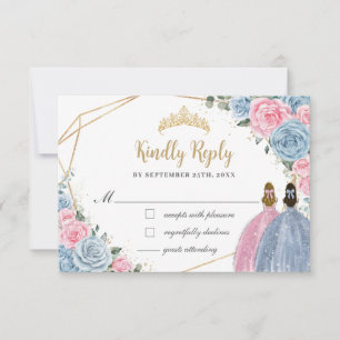 Sweet Pastel Blue Pink Quinceañera Twins Reply RSVP Card