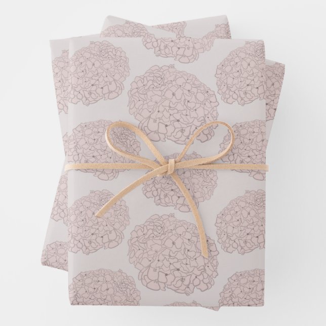 Sweet Pastel Blush Pink Girly Hydrangea Wrapping Paper Sheet (In situ)