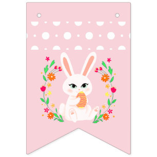 Sweet Pastel Bunny & Floral Wreath Easter Bunting