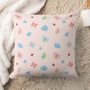 Sweet Pastel Butterflies & Ladybugs Pattern Cushion