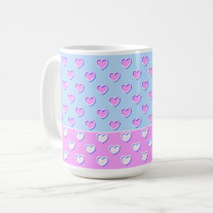 Sweet Pastel Colours Blue And Pink Striking Hearts Coffee Mug
