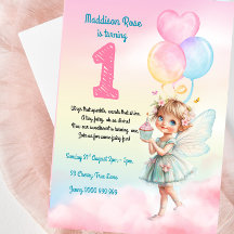 Sweet Pastel Fairy 1st Birthday Invitation