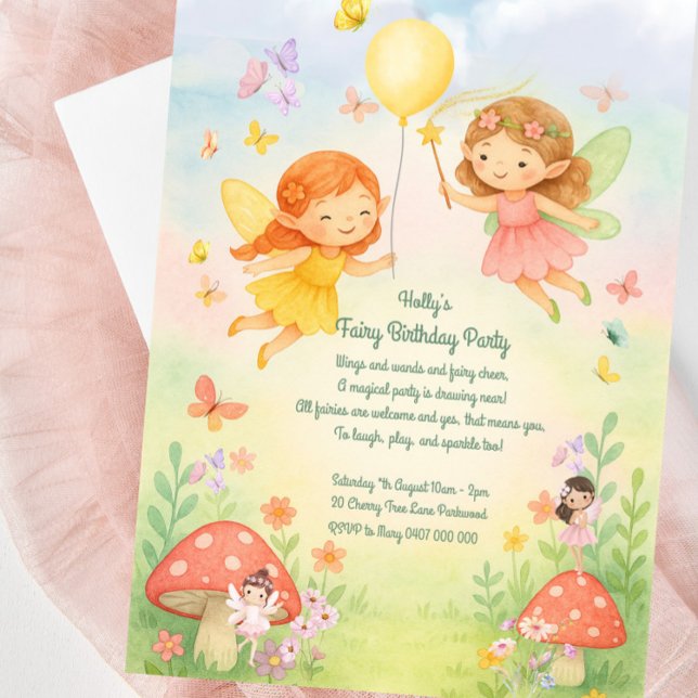 Sweet Pastel Fairy Birthday Invitation For Girls (Cute Fairy Birthday Invitation For Little Girls)