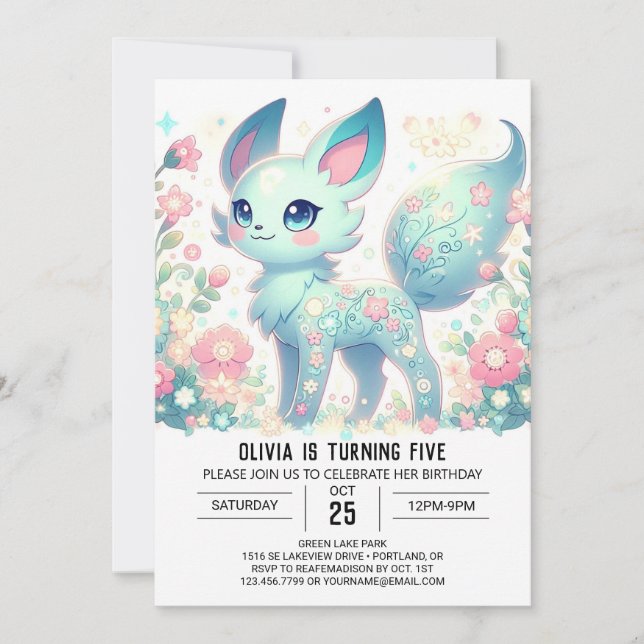 Sweet Pastel Fox Digital Birthday Invitation (Front)