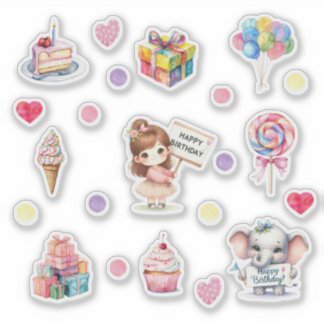 Sweet Pastel Happy Birthday Stickers
