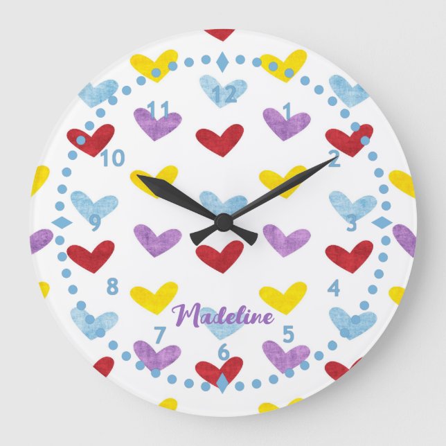 Sweet Pastel Hearts Clock (Front)