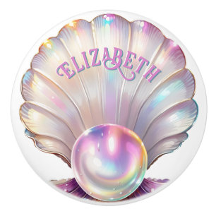 Sweet Pastel Iridescent Pearl Seashell Ceramic Knob