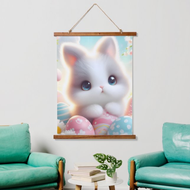 Sweet Pastel Kawaii Kitten Easter Eggs Hanging Tapestry (Living Room)