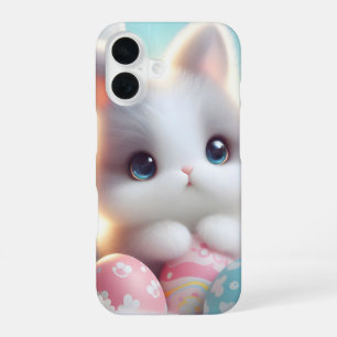 Sweet Pastel Kawaii Kitten Easter Eggs iPhone 16 Case