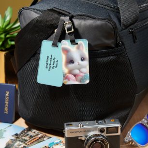 Sweet Pastel Kawaii Kitten Easter Eggs Luggage Tag