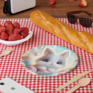 Sweet Pastel Kawaii Kitten Easter Eggs Paper Plate