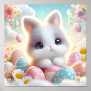 Sweet Pastel Kawaii Kitten Easter Eggs Poster