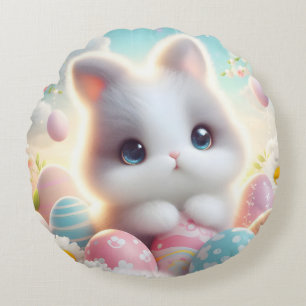 Sweet Pastel Kawaii Kitten Easter Eggs Round Cushion