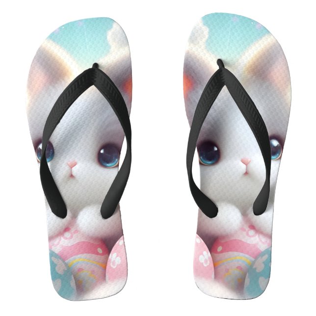 Sweet Pastel Kawaii Kitten Easter Eggs Thongs (Footbed)