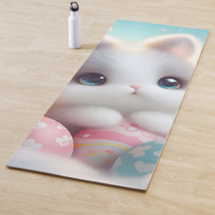 Sweet Pastel Kawaii Kitten Easter Eggs Yoga Mat