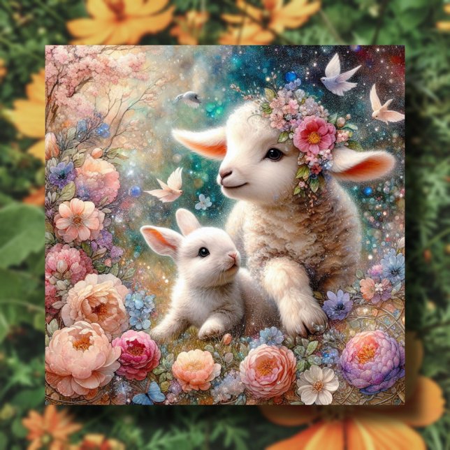 Sweet Pastel Lamb and Bunny Christian Easter  Holiday Card (Creator Uploaded)