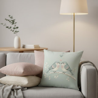 Sweet Pastel Love Birds: Whimsical Valentine Illus Cushion