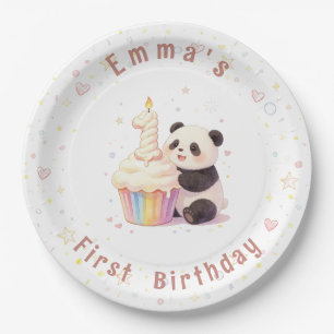 Sweet Pastel Panda Baby 1st Birthday Paper Plate